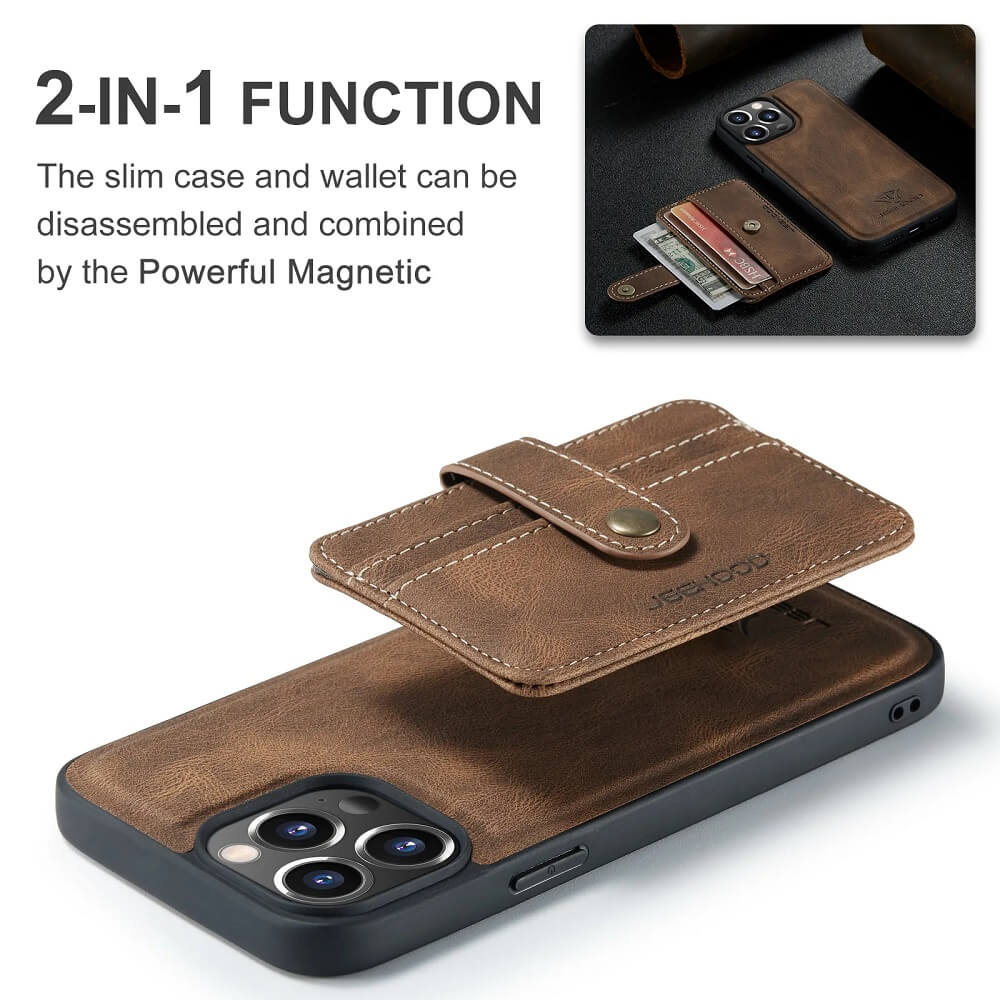 Detachable Magnetic Leather Wallet Case for iPhone 15, 15 pro max