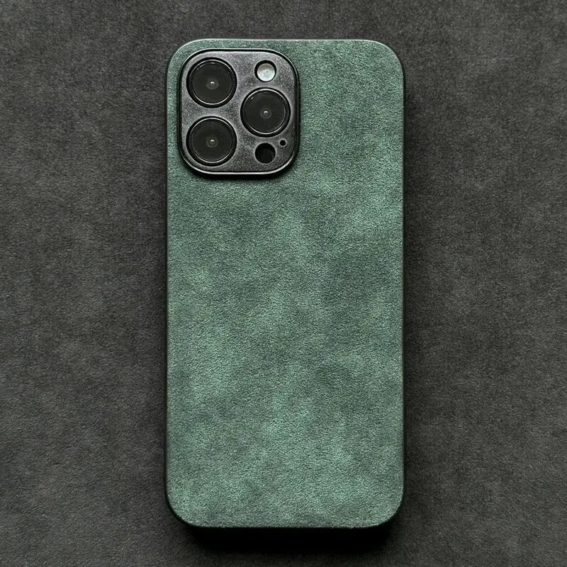 Green Luxury Alcantara case for iPhone 15 Series