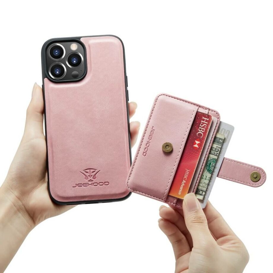 Pink Detachable Magnetic Leather Wallet Case for iPhone 15 Series