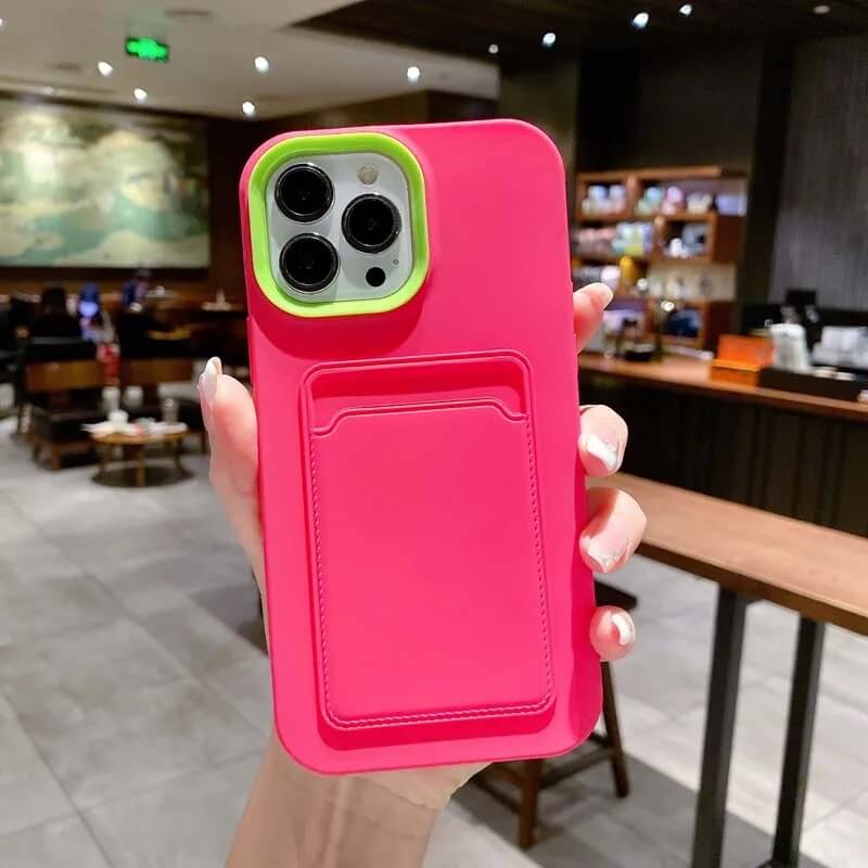 Pink Dual color silicone case with card slot