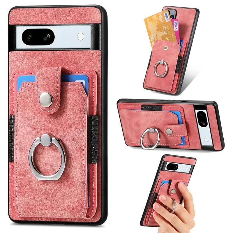 Pink Wallet Leather Google Pixel Case 8 series with Card Holder