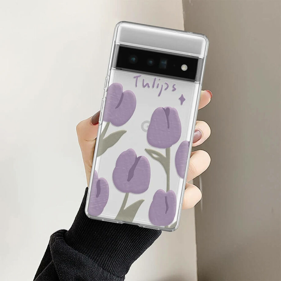 Purple Tulip Flower Clear Google Pixel Case