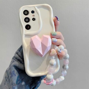 3D Heart Diamond Samsung Phone Case with Bead Bracelet
