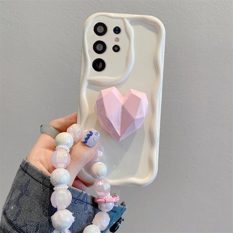 3D Heart Phone Case with Bead Bracelet