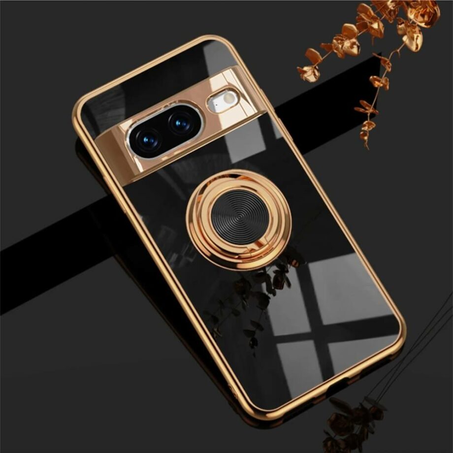 Black Magnetic Soft Plating Pixel Case with finger ring