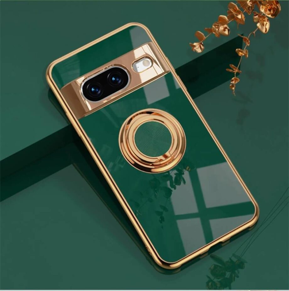 Dark Green Magnetic Soft Plating Pixel Case with ring
