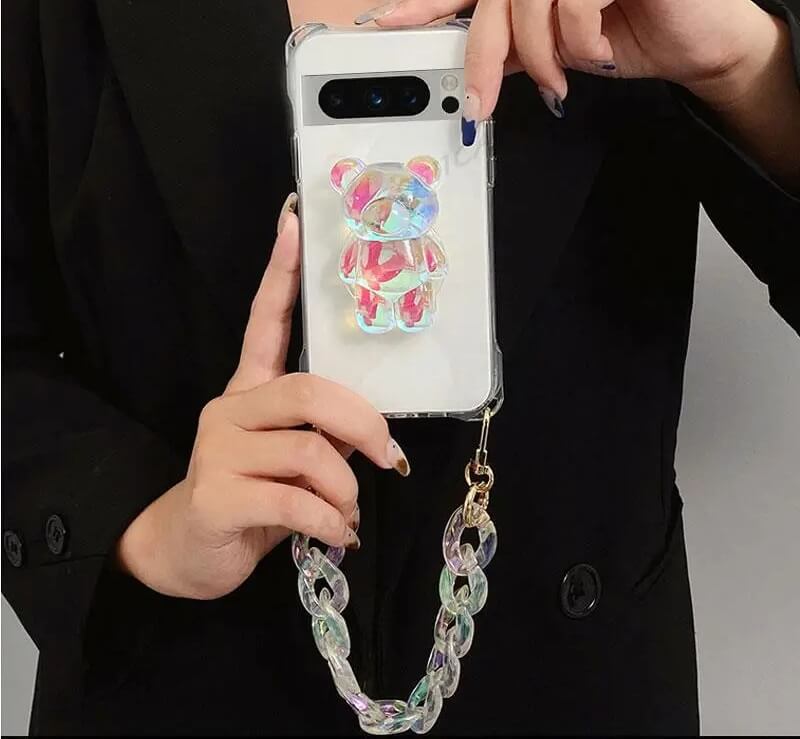 Korean Bear Clear Google Pixel Phone Case With chain