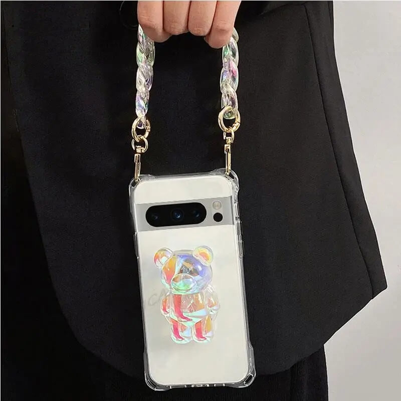 Korean Bear Clear Pixel Case With chain and Carabiner