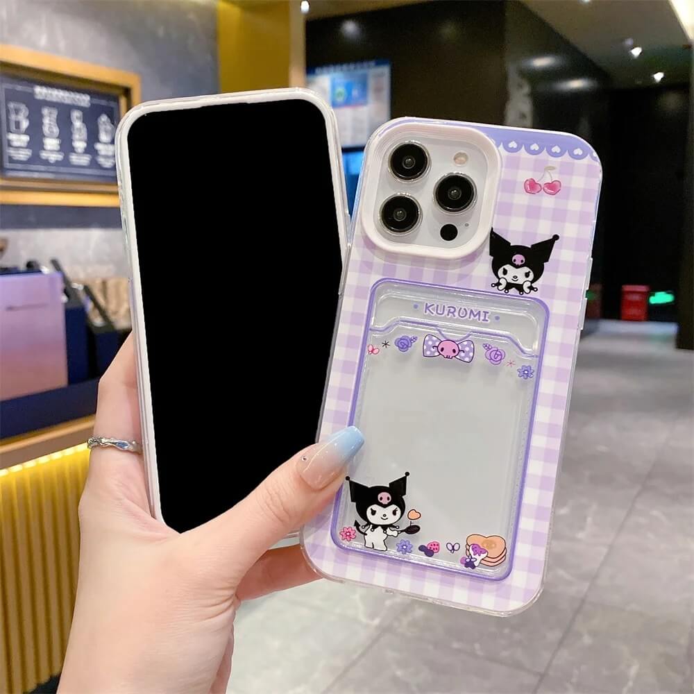 Cute Kuromi Phone Case with Card Holder for iPhone
