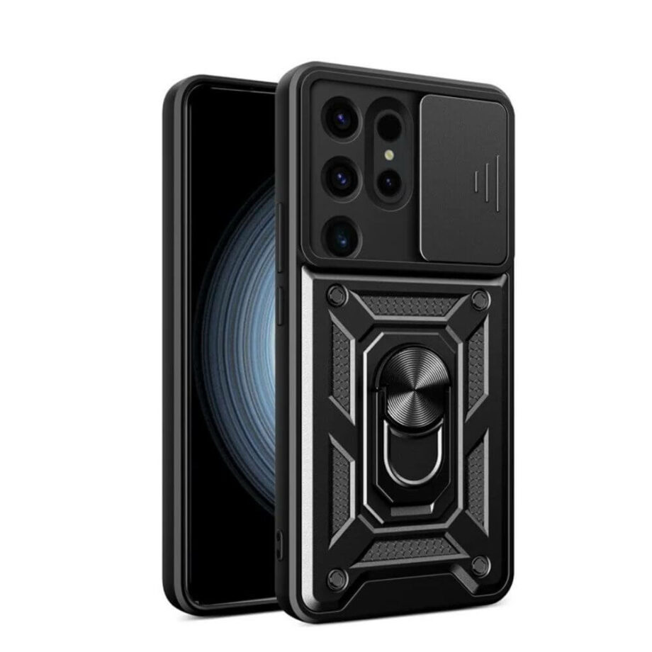 Black Shockproof Case with Ring and Sliding Camera Protector