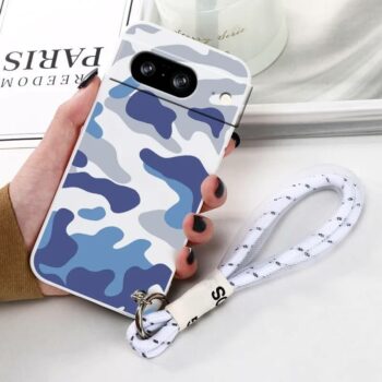 Blue Camo Google Pixel Case with Hand Wrist Lanyard