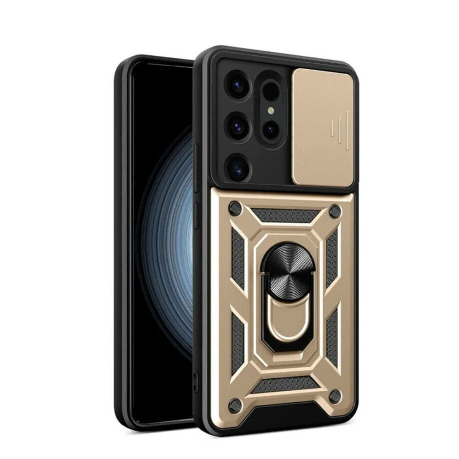 Gold Shockproof Case with Ring Grip and Sliding Camera cover