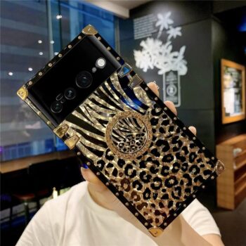 Leopard Print Square Google Pixel Case With Finger Ring