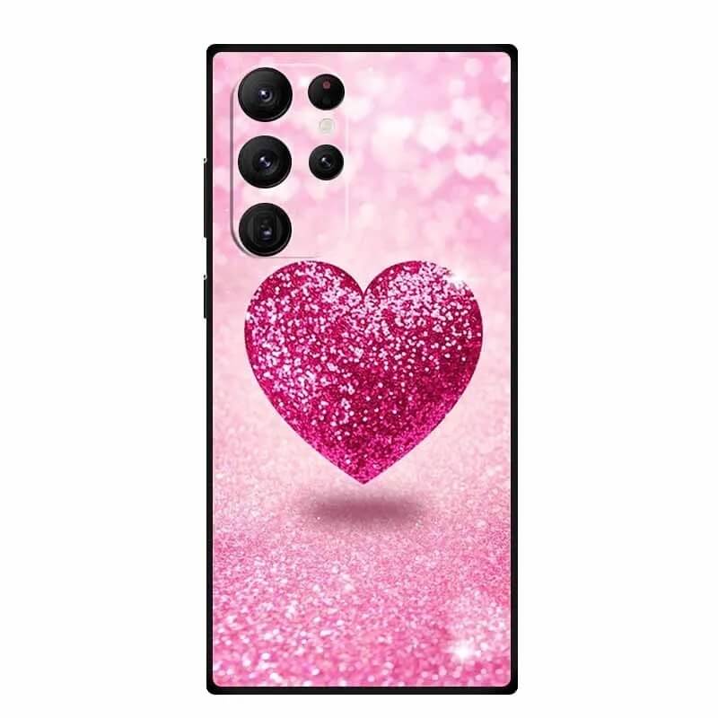 Pink Glitter Heart Phone Case for Galaxy S24, S24+, S24 Ultra