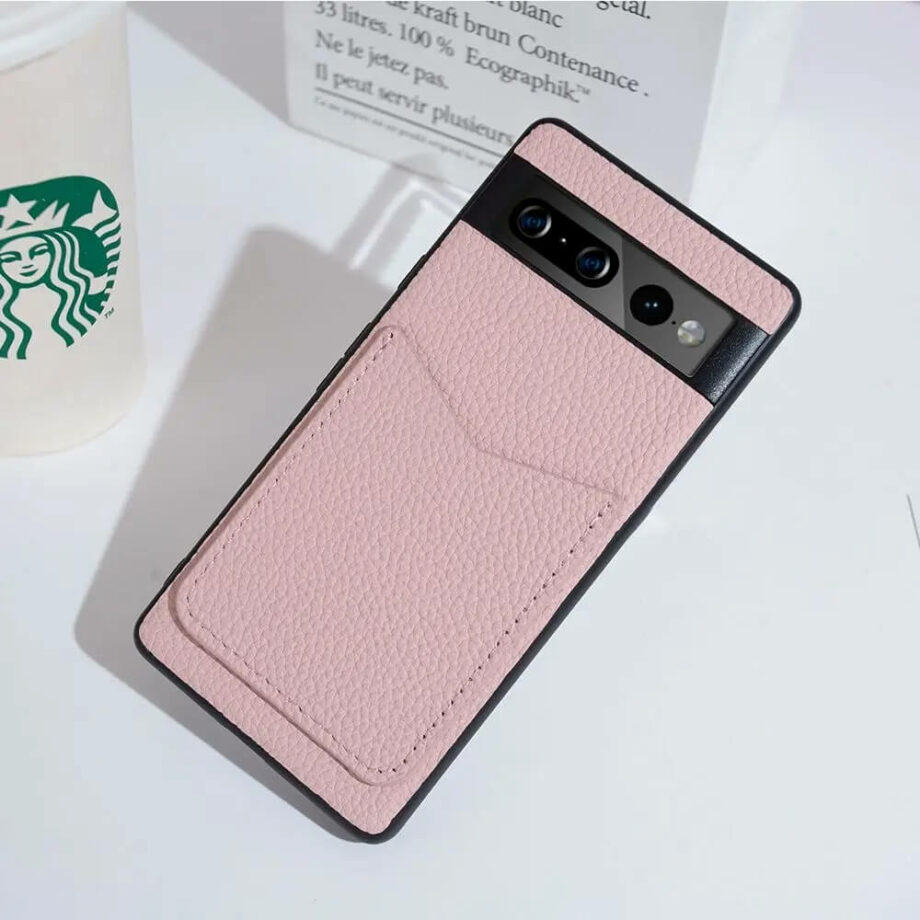 Pink Leather Pixel Phone Case With Card Holder