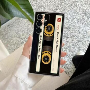Black Cassette Tape Case for Samsung Galaxy S24, S24 Plus, S24 Ultra