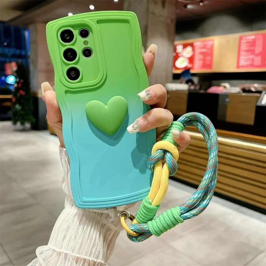 Curly Wave Shape Case With Wrist Strap - Green