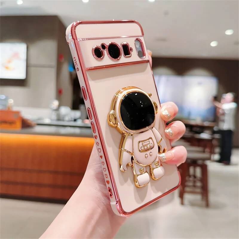 Pink Astronaut Plating Google Pixel Case With Stand Holder