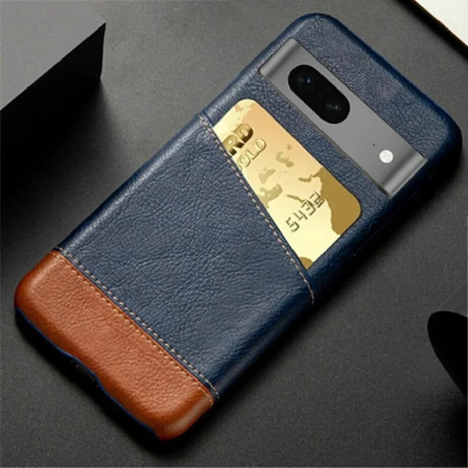 Blue Splice Leather Card Wallet Phone Case