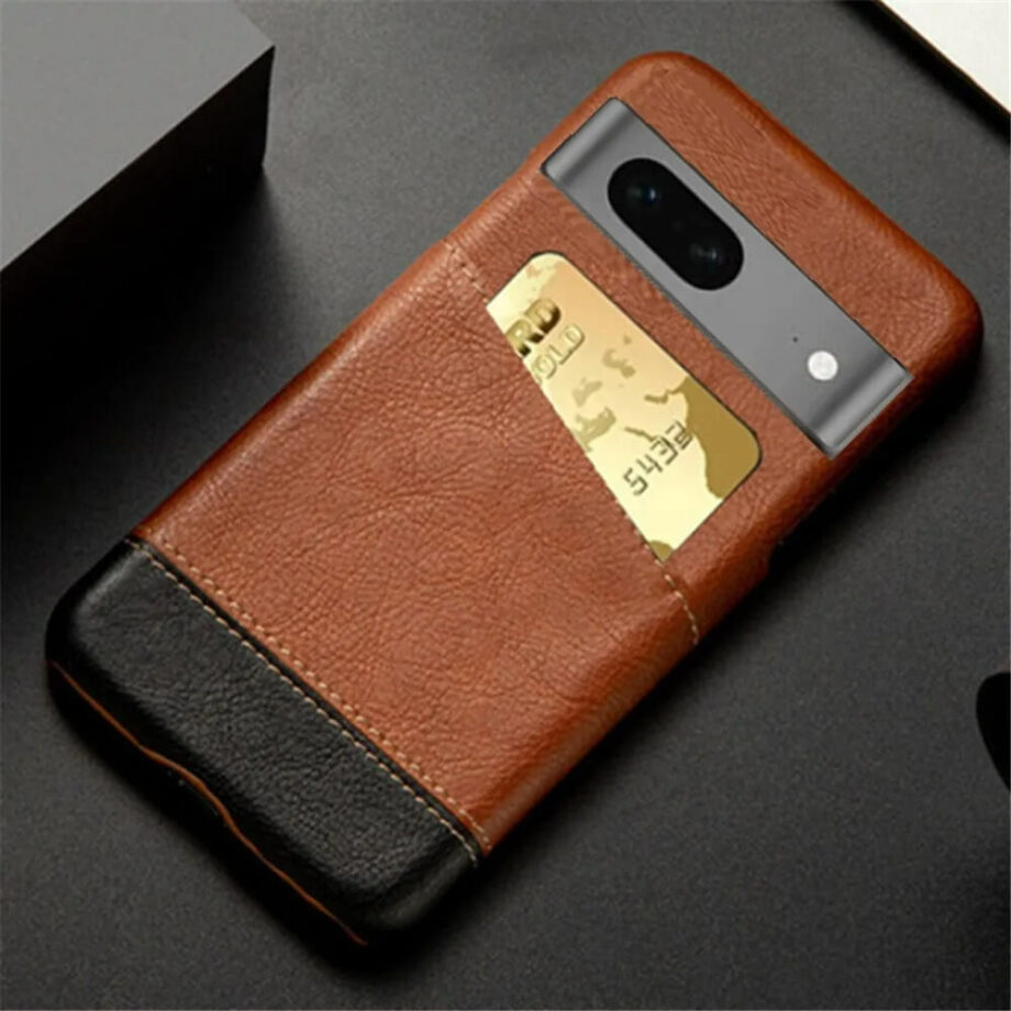 Brown Splice Leather Card Wallet Google Pixel Case