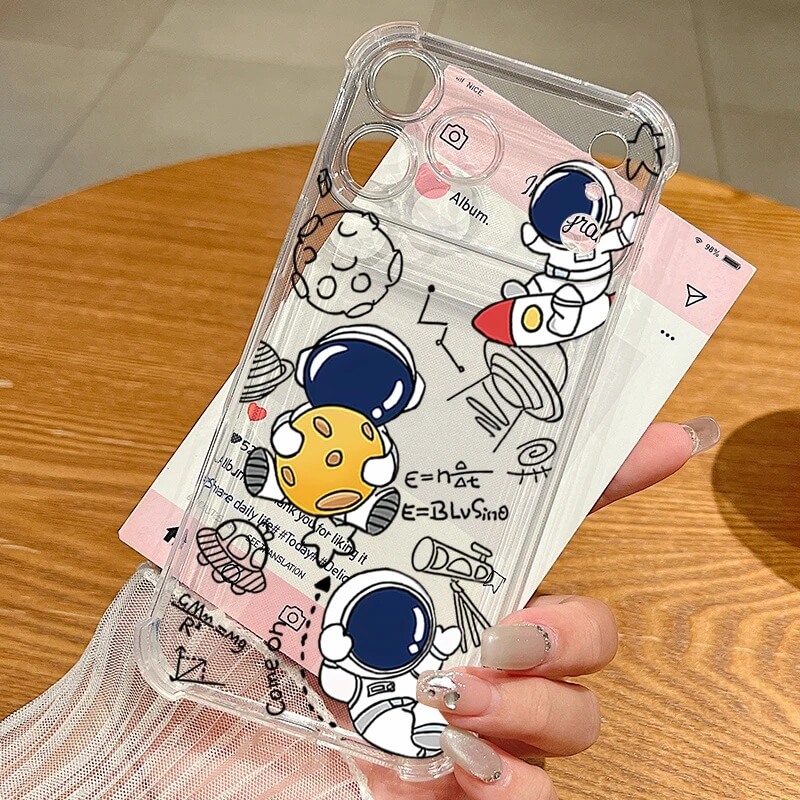 Cartoon Astronaut Clear Case with Space Doodles Cartoon Astronaut Clear Case with Space Doodles