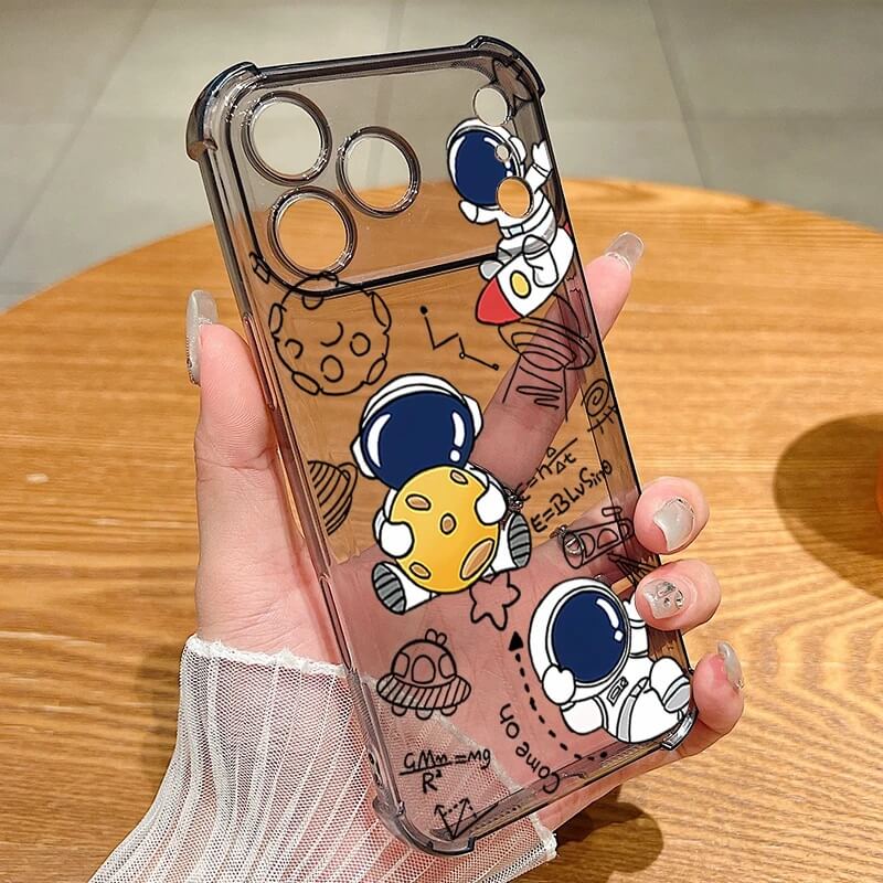 Cartoon Astronaut Clear iPhone Case with Space Doodles Cartoon Astronaut Clear iPhone Case with Space Doodles