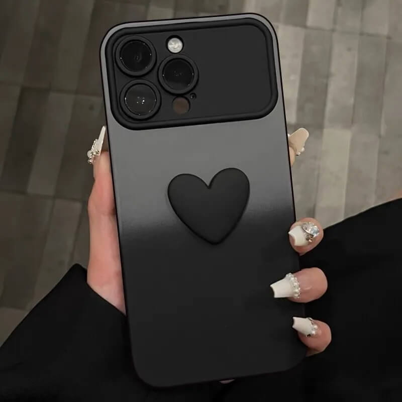 Gray 3D Love Heart Gradient iPhone Case