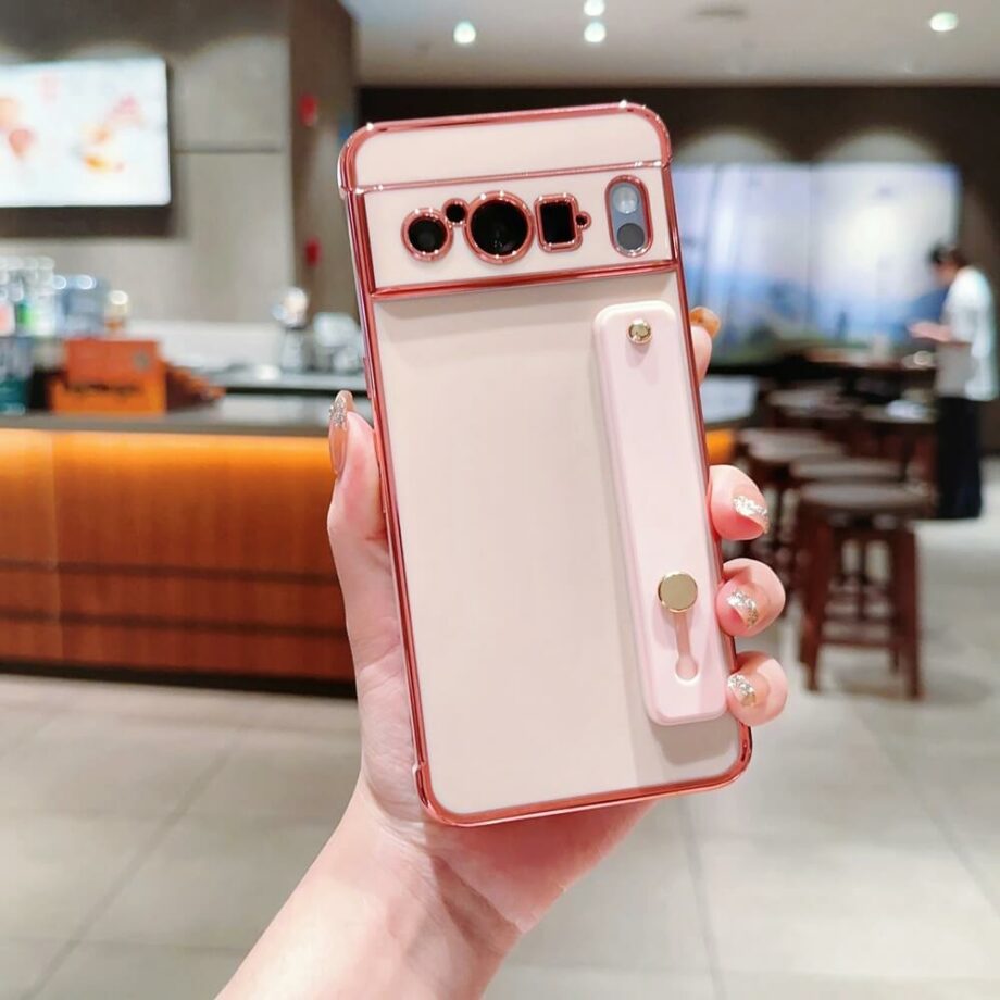 Luxury Plating Silicone Pixel Phone Case With Finger Strap