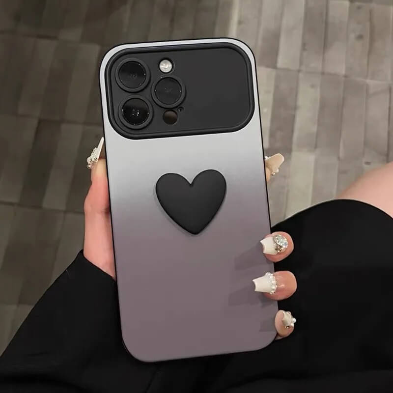 Silver 3D Love Heart Gradient Phone Case