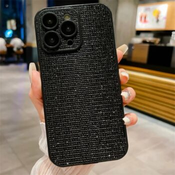 Black Glitter iPhone Case with Built-in Camera Lens Glass