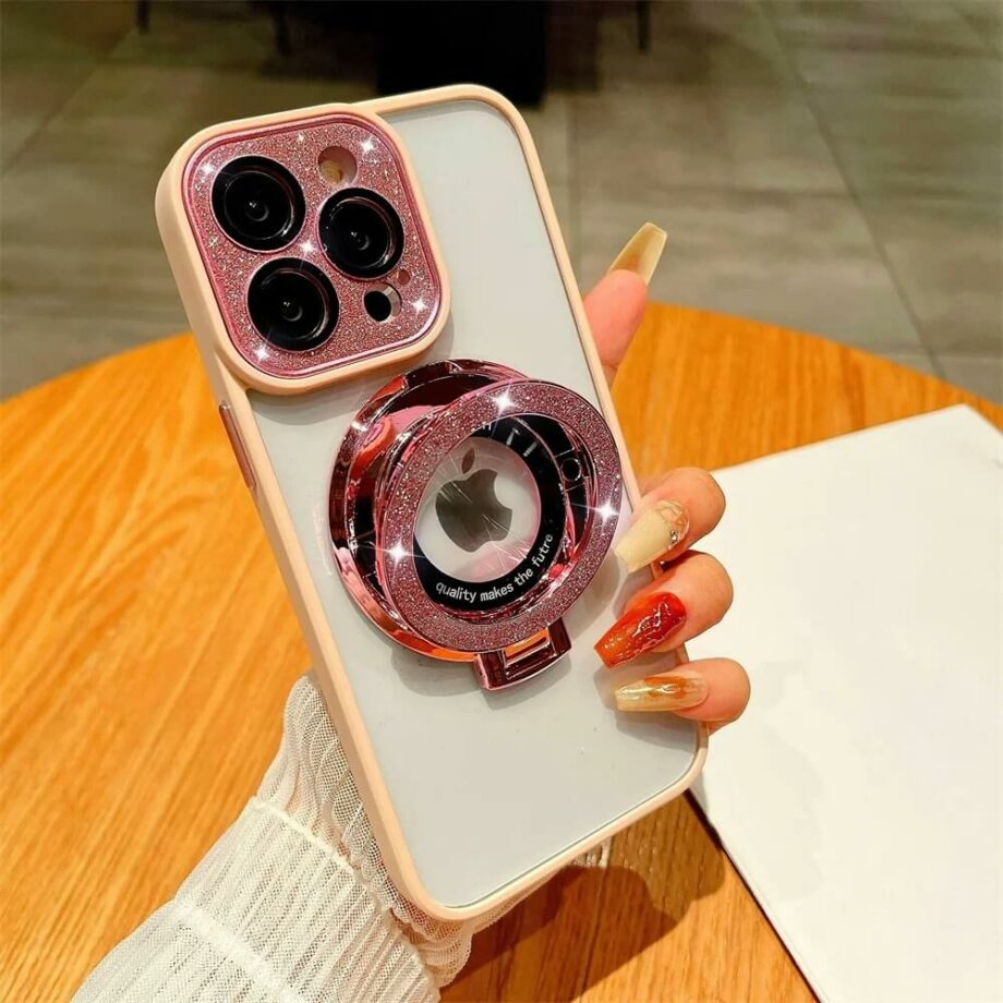 Glitter Magnetic iPhone 15 Case Bracket With Camera Lens Cover