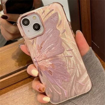 Luxury laser pink and gold butterfly phone case