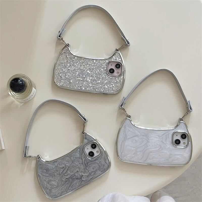 Mini Handbag Shaped iPhone Case with Marble and Sequin Styles Mini Handbag Shaped iPhone Case with Marble and Sequin Styles