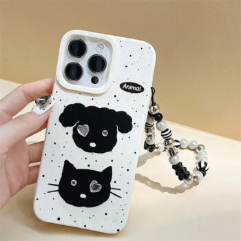 Puppy & Cat iPhone Case with Bead Phone Chain