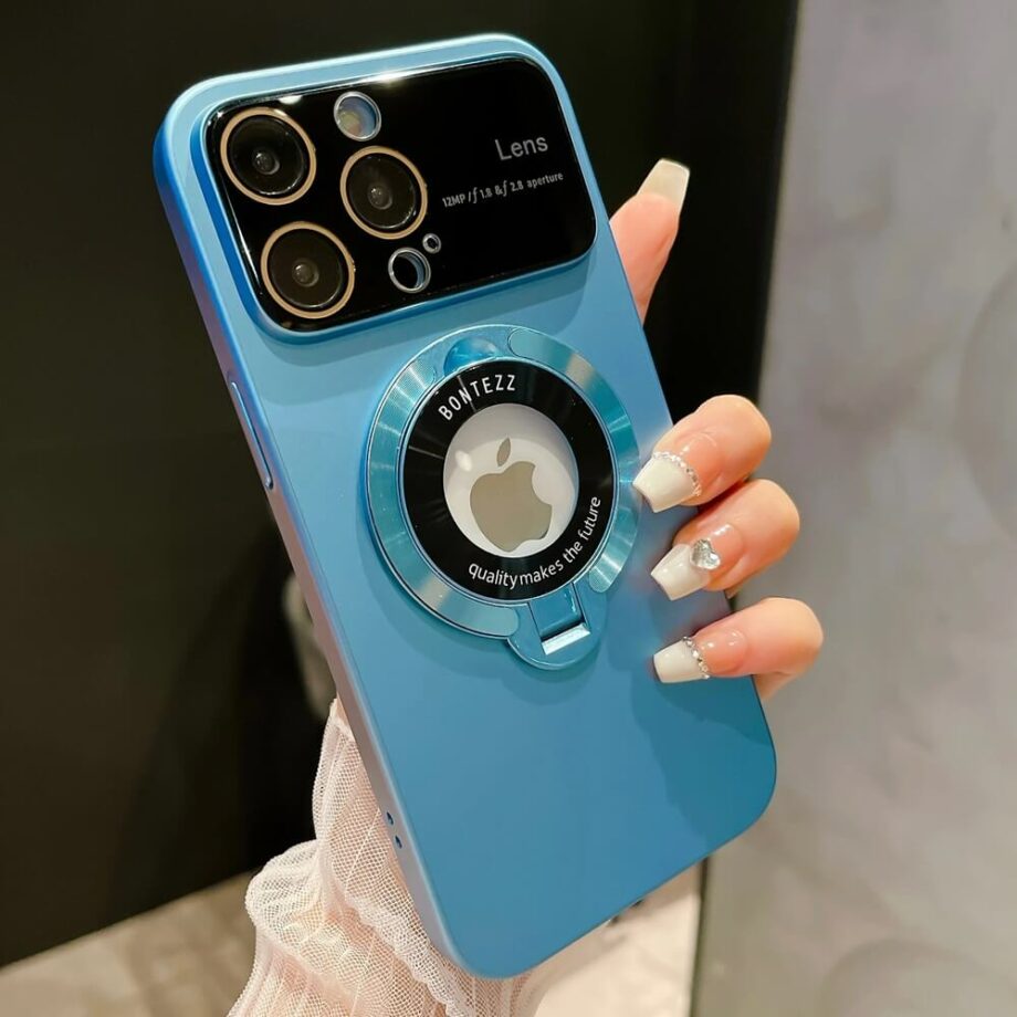 blue Color Glass Window Magnetic Suction Bracket iPhone Case