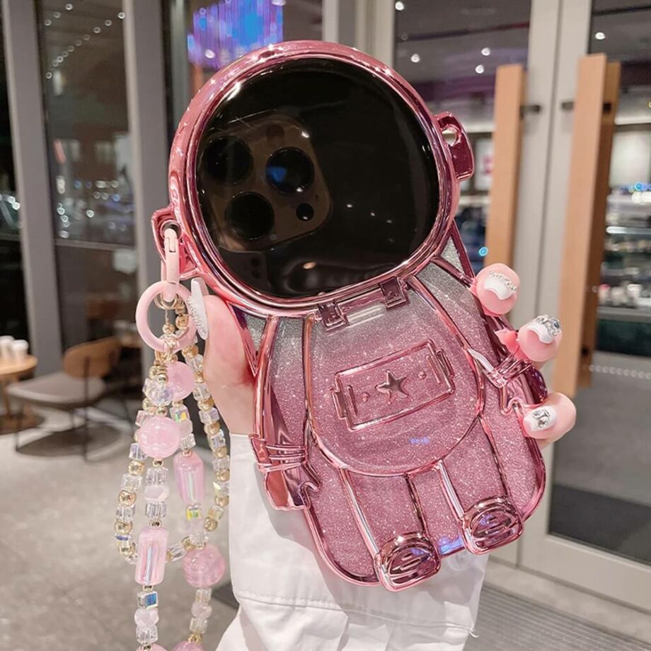 Astronaut Shaped Mirror Kickstand iPhone Case - pink