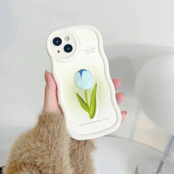 Cute Embroidered Tulip Flower Wave iPhone Case