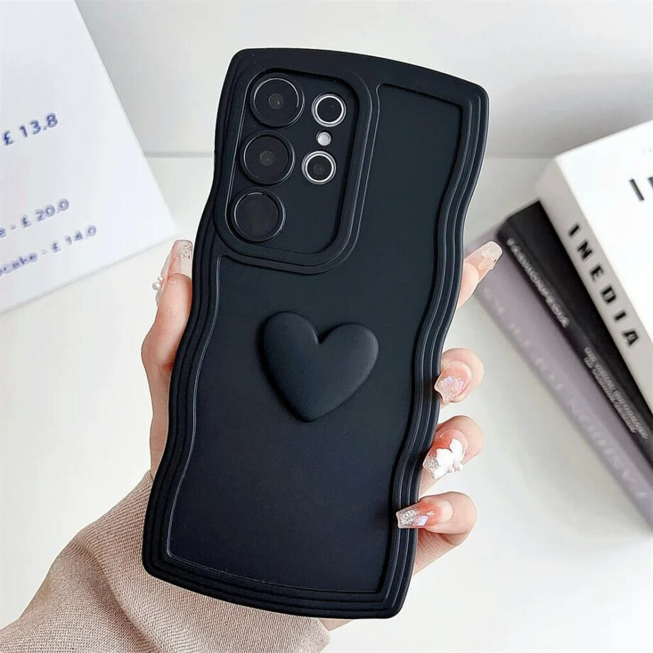 black Curly Heart Wave Shape Phone Case