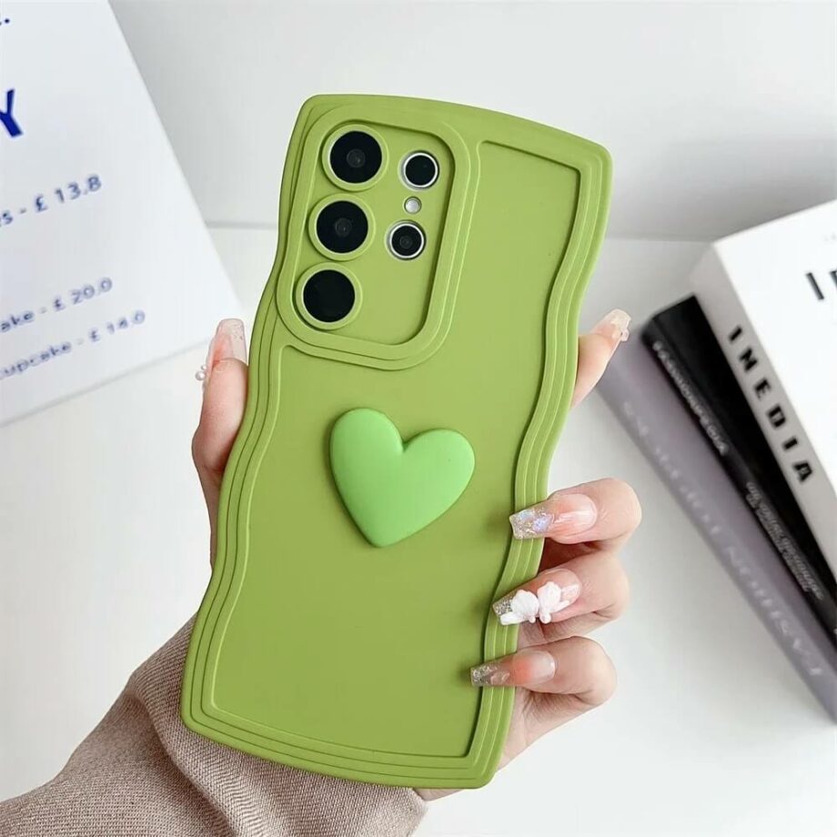green Curly Heart Wave Shape Phone Case