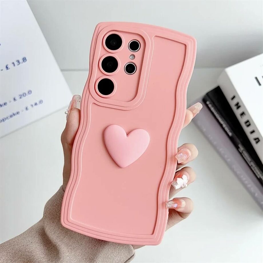 pink Curly Heart Wave Shape Samsung Phone Case