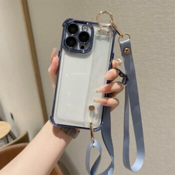 Clear Crossbody Plating iPhone Case With Silicone Hand Strap