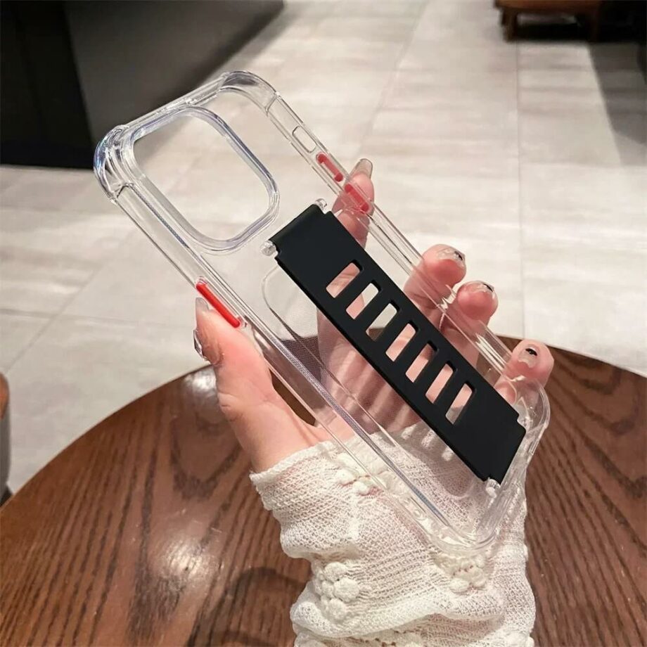 Clear Silicone Samsung Case With Grip Stand Holder - black