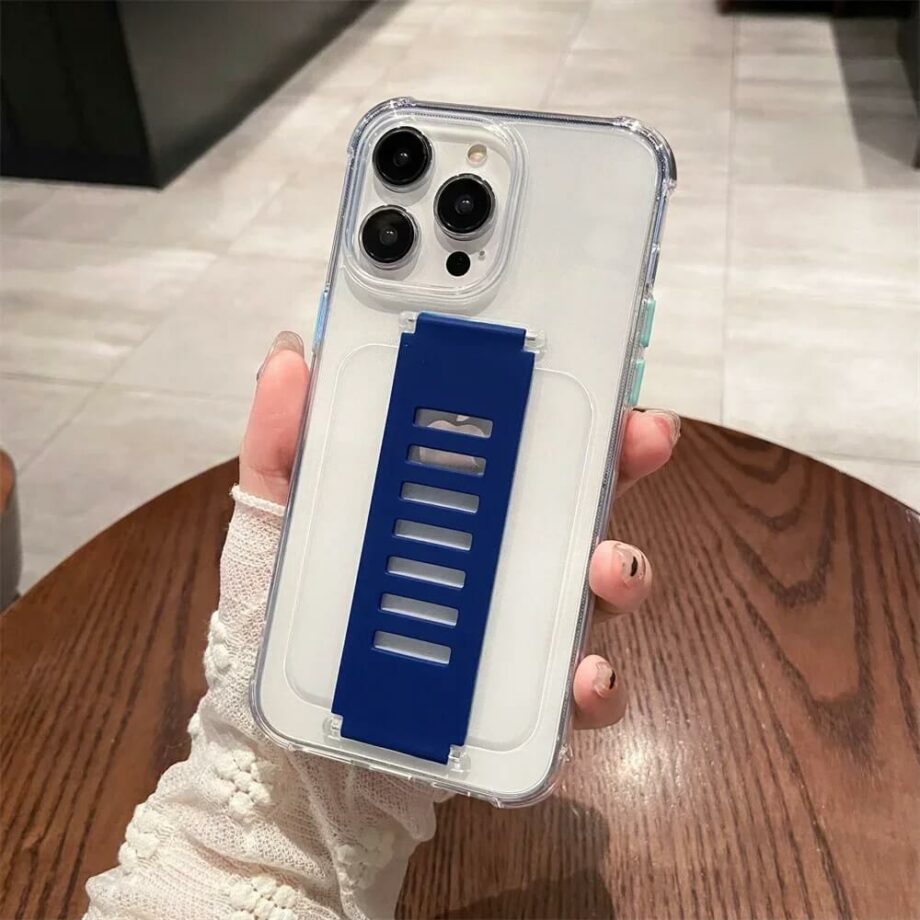 Clear Silicone Samsung Case With Grip Stand Holder -navy_blue
