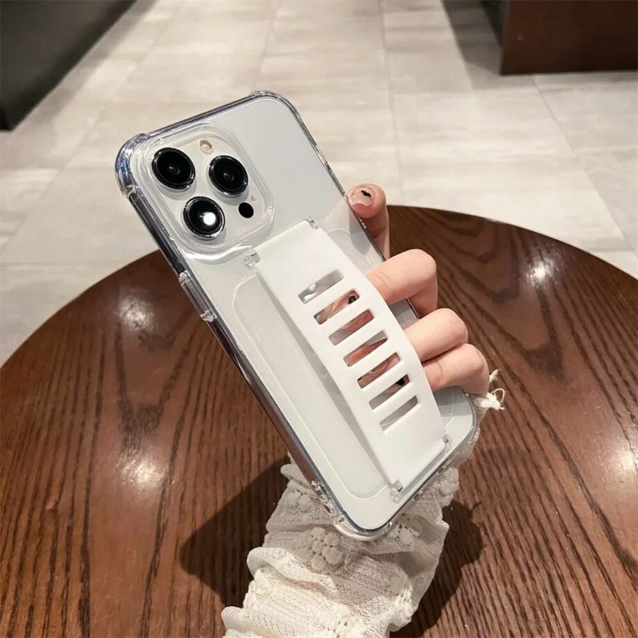 Clear Silicone Samsung Case With Grip Stand Holder - white