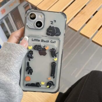 Little Black Cat Clear iPhone Case With Card Holder