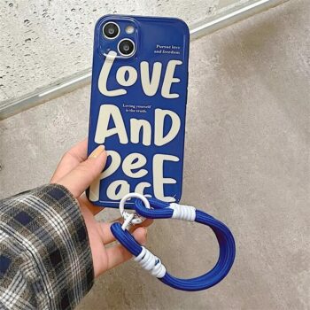 Love and Peace iPhone Case With Wrist Strap in Blue