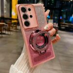 Magnetic Glitter Samsung Case With Ring Stand - Pink