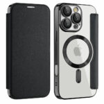 MagSafe Clear Flip Leather Wallet iPhone Case -Black