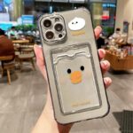 Cute Duck and Dumpling Clear Black iPhone Case with Card Holder