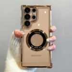 Gold Magnetic Wireless Case for Samsung S25 Series with Lens Cover